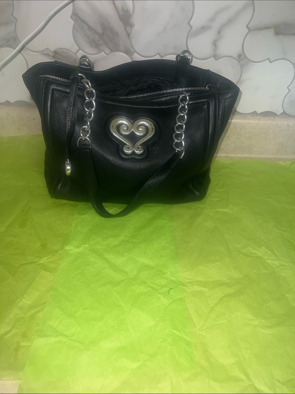 Black Brighton Women's Shoulder Bag with Silver Heart Emblem